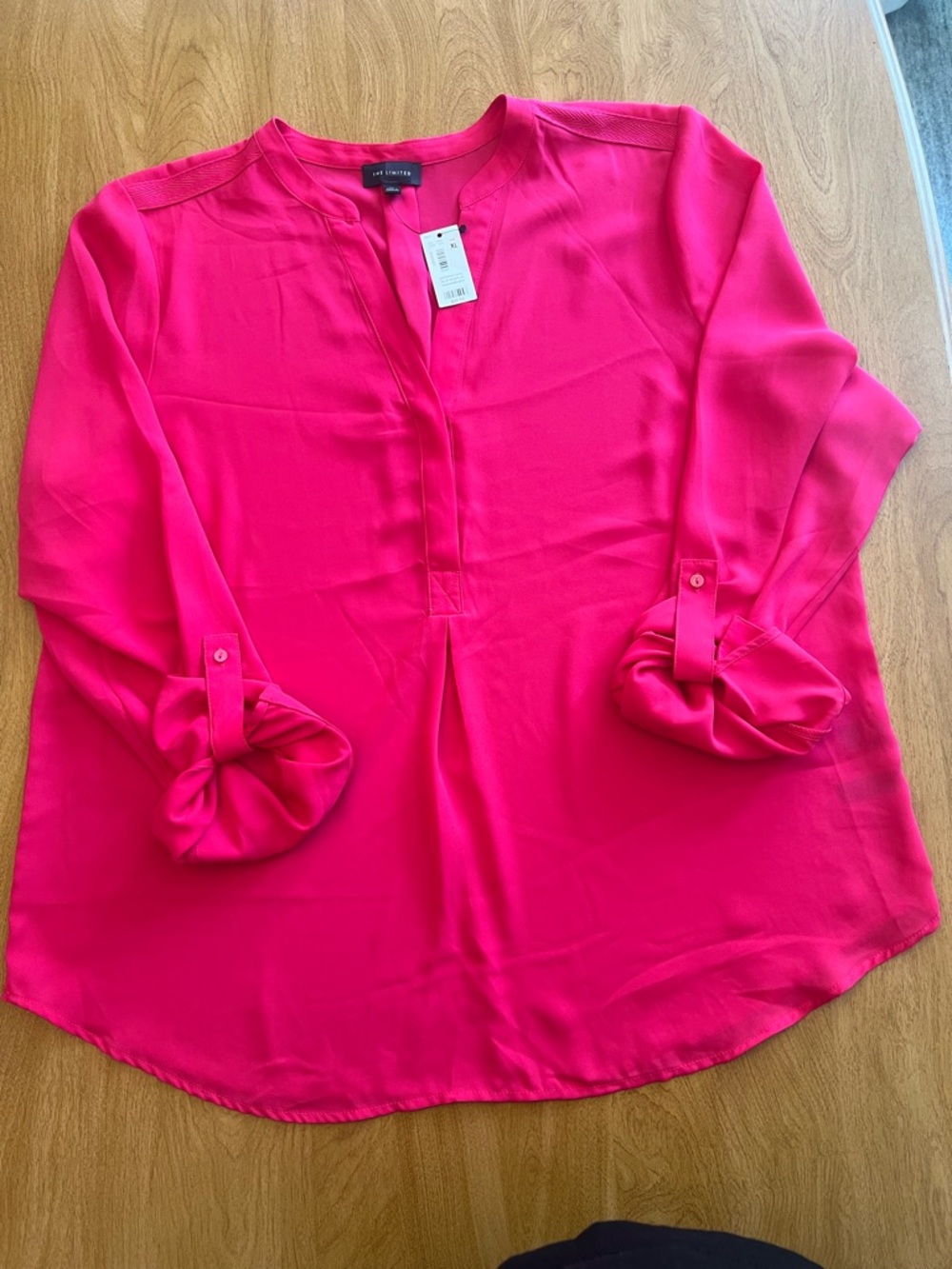 The Limited Roll-Sleeve Split-Neck Blouse - Hot Pink
